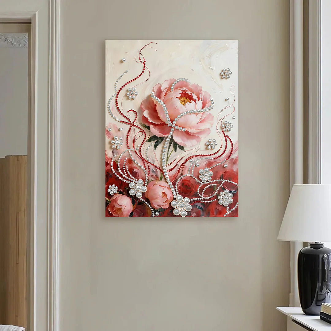 DIY Pearl Painting With Frame - Handmade Self-Adhesive Pearls - Rose (30*40cm) A