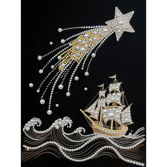 DIY Pearl Painting With Frame - Handmade Self-Adhesive Pearls - Sea (30*40cm)