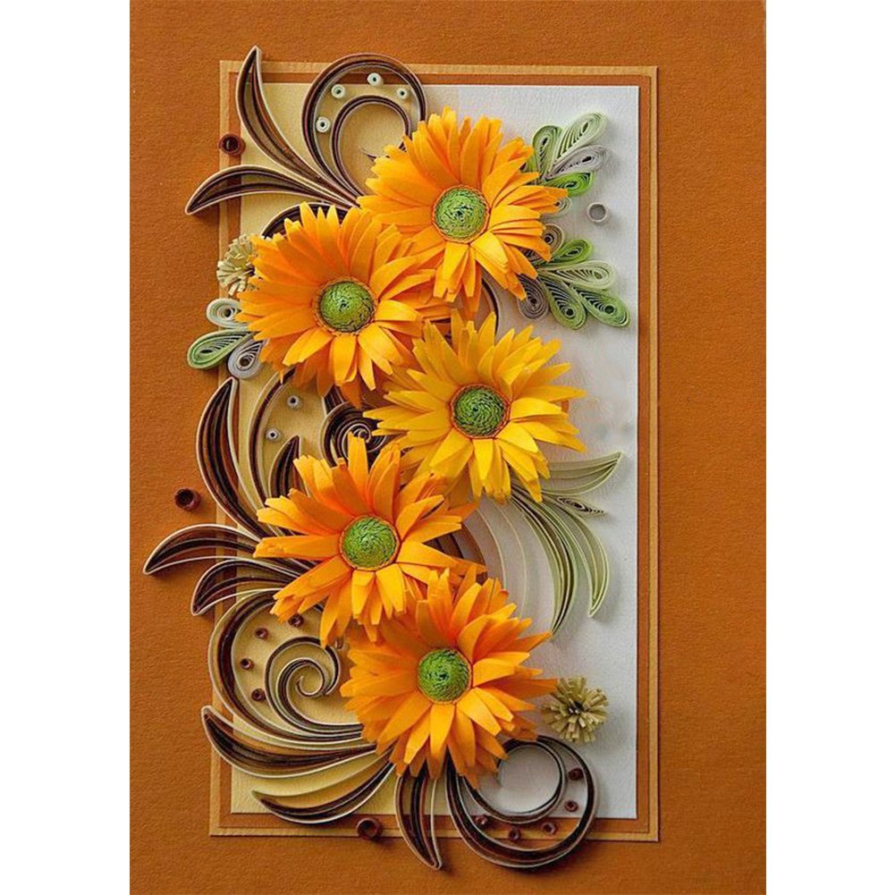 5D Diy Diamond Painting Kit Full Round Beads Paper Quilling Painting Flower(30*45cm)