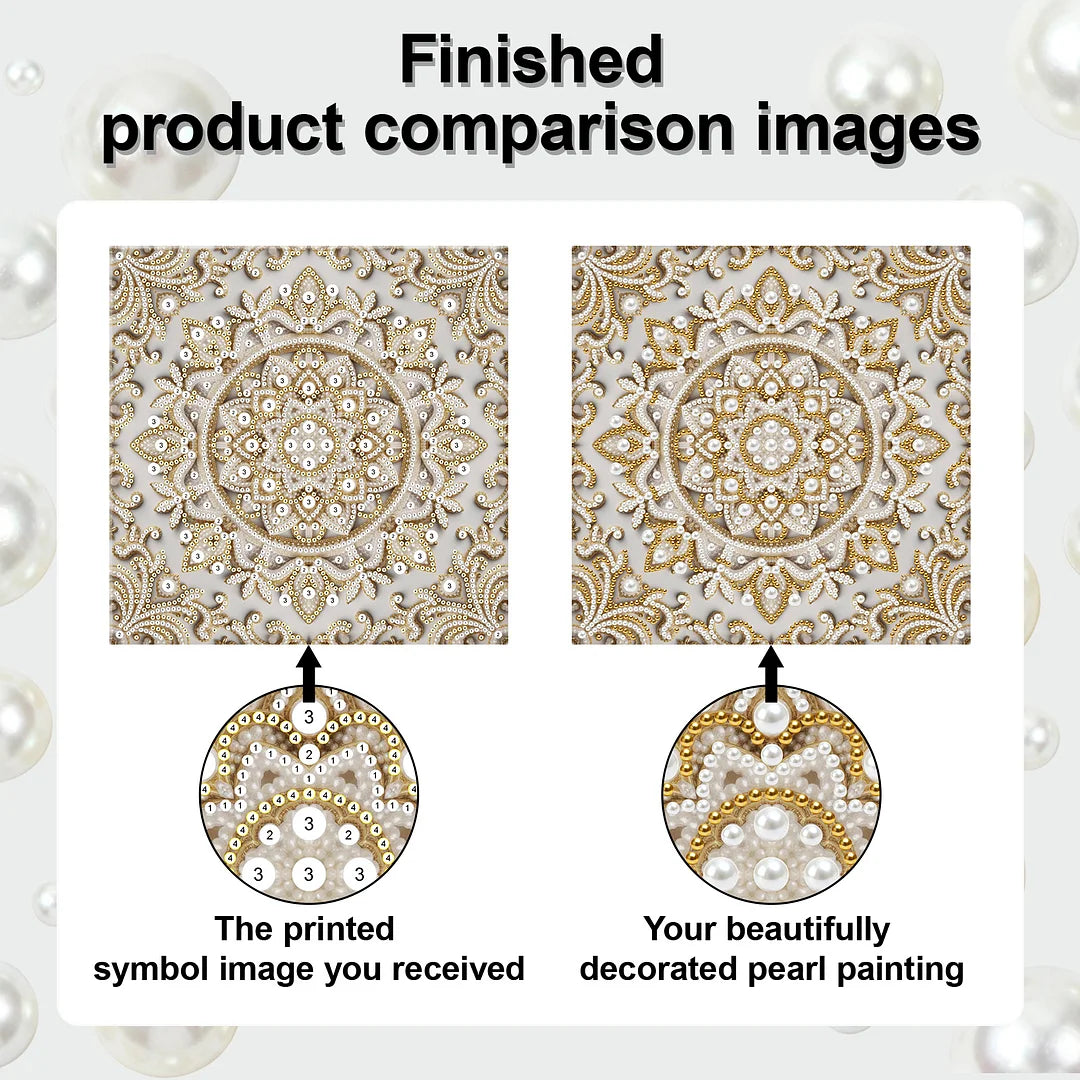 DIY Pearl Painting With Frame - Handmade Self-Adhesive Pearls - Mandala (25*25cm) E
