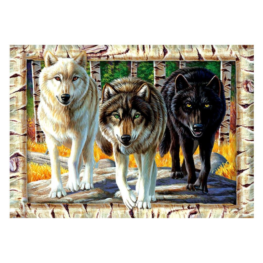 5D Diy Diamond Painting Kit Full Round Beads Three Wolves