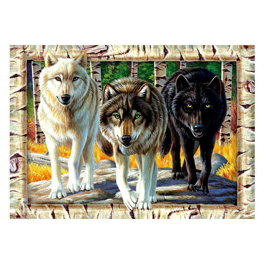 5D Diy Diamond Painting Kit Full Round Beads Three Wolves