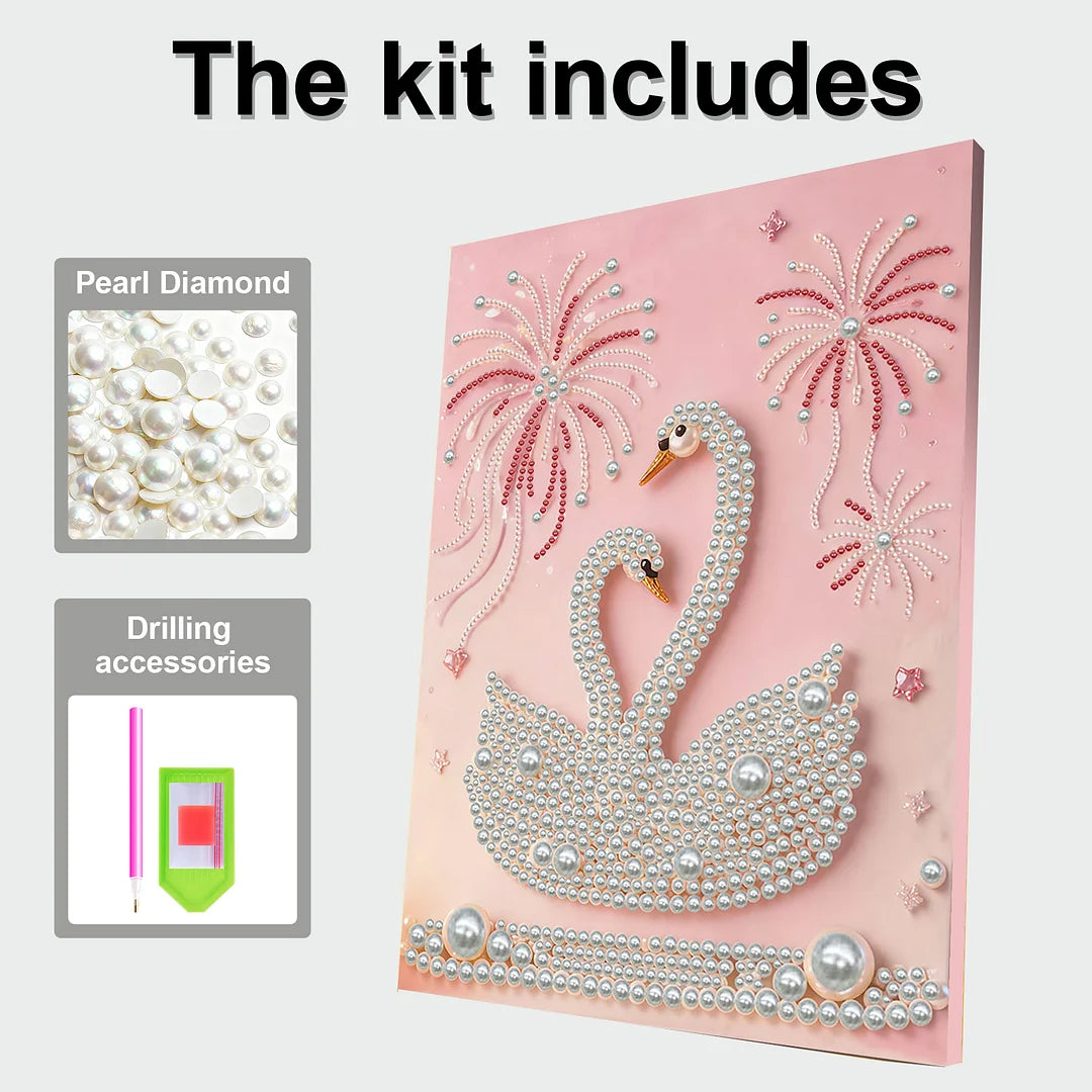 DIY Pearl Painting With Frame - Handmade Self-Adhesive Pearls - Swan (30*40cm)