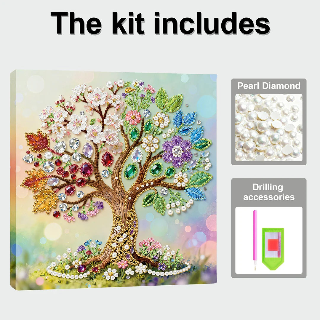 DIY Pearl Painting With Frame - Handmade Self-Adhesive Pearls - Tree (25*25cm) A