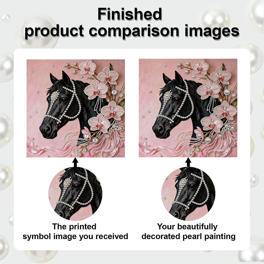 DIY Pearl Painting With Frame - Handmade Self-Adhesive Pearls - Horse (30*30cm) F