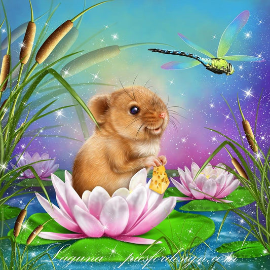 5D DIY Diamond Painting Kit - Full Round - Flower Mouse & Dragonfly