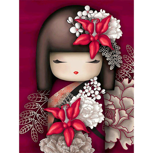 5D Diy Diamond Painting Kit Full Round Beads Japanese Doll