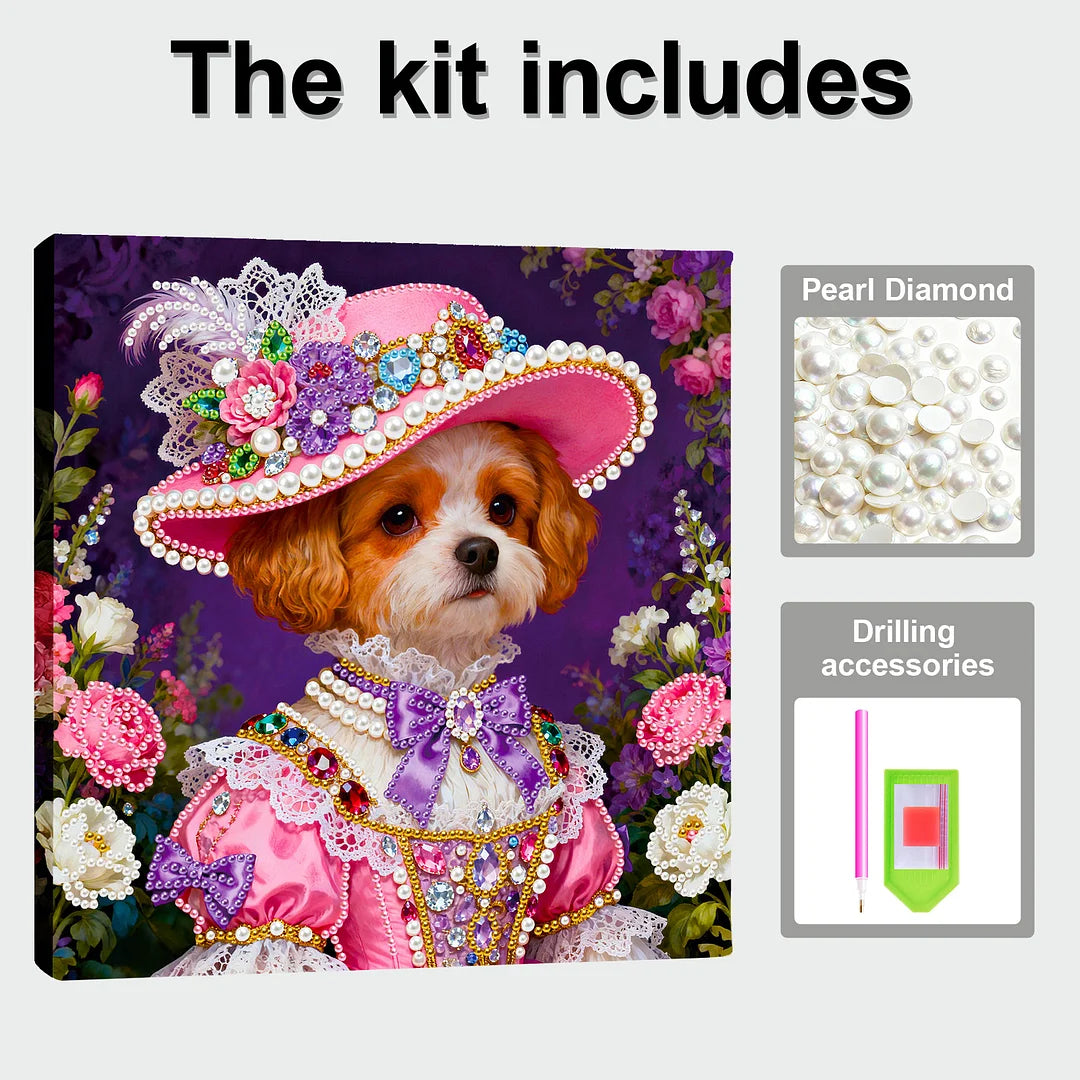 DIY Pearl Painting With Frame - Handmade Self-Adhesive Pearls - Dog (25*25cm)
