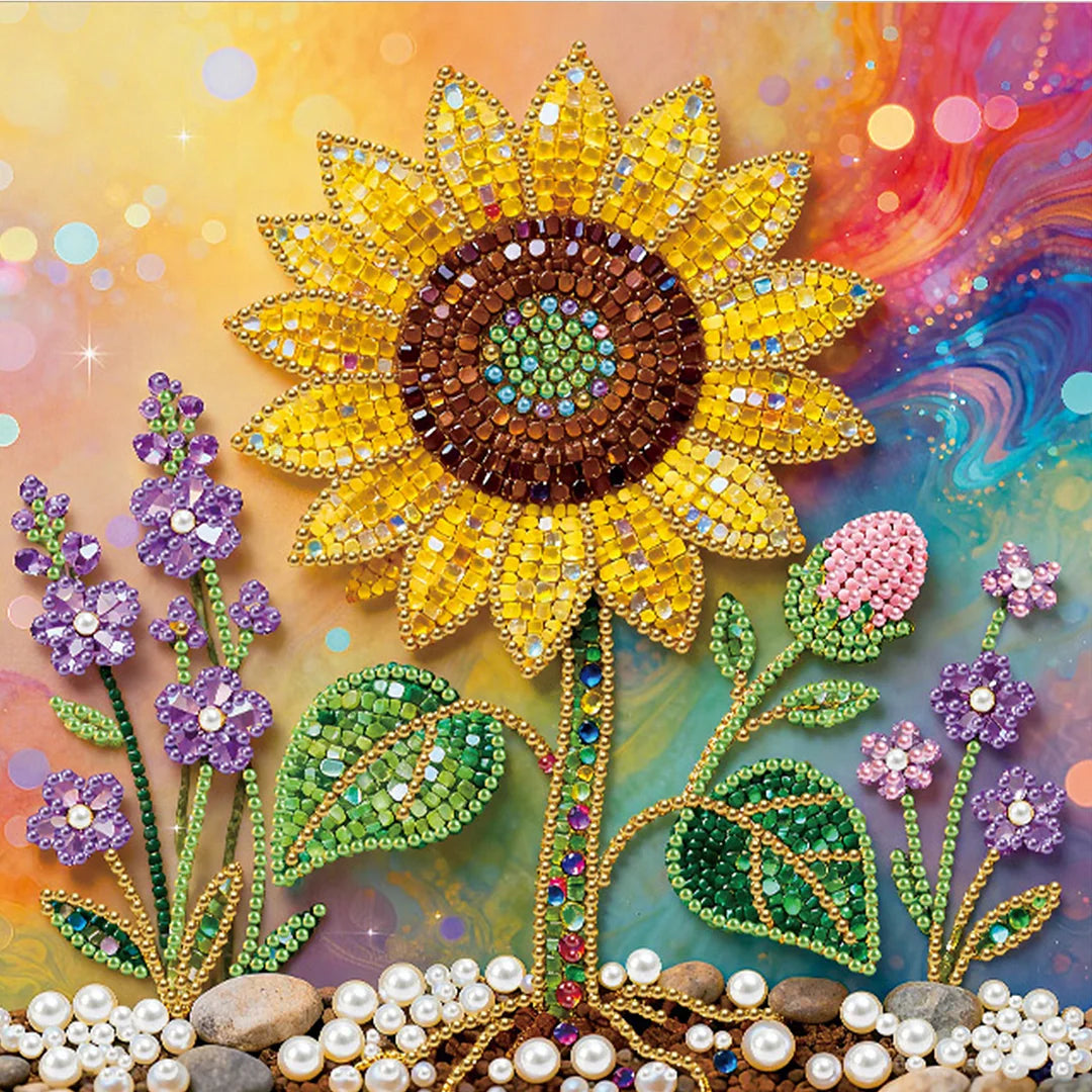 DIY Pearl Painting With Frame - Handmade Self-Adhesive Pearls - Sunflower (25*25cm) A