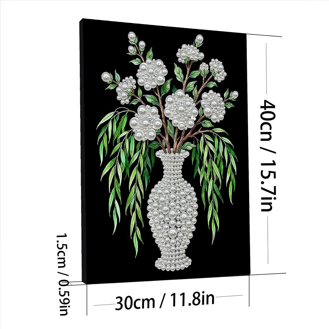 DIY Pearl Painting With Frame - Handmade Self-Adhesive Pearls - Vase (30*40cm) B