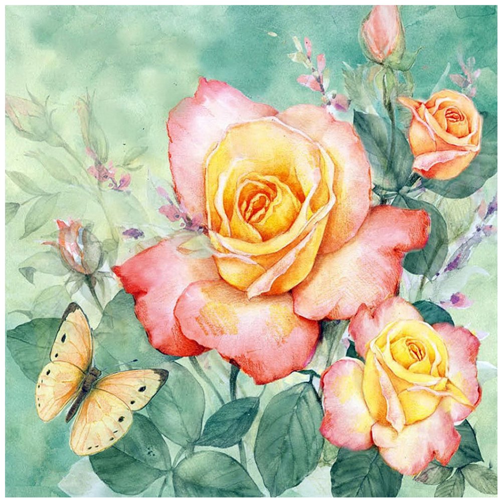 5D Diy Diamond Painting Kit Full Round Beads Rose Butterfly
