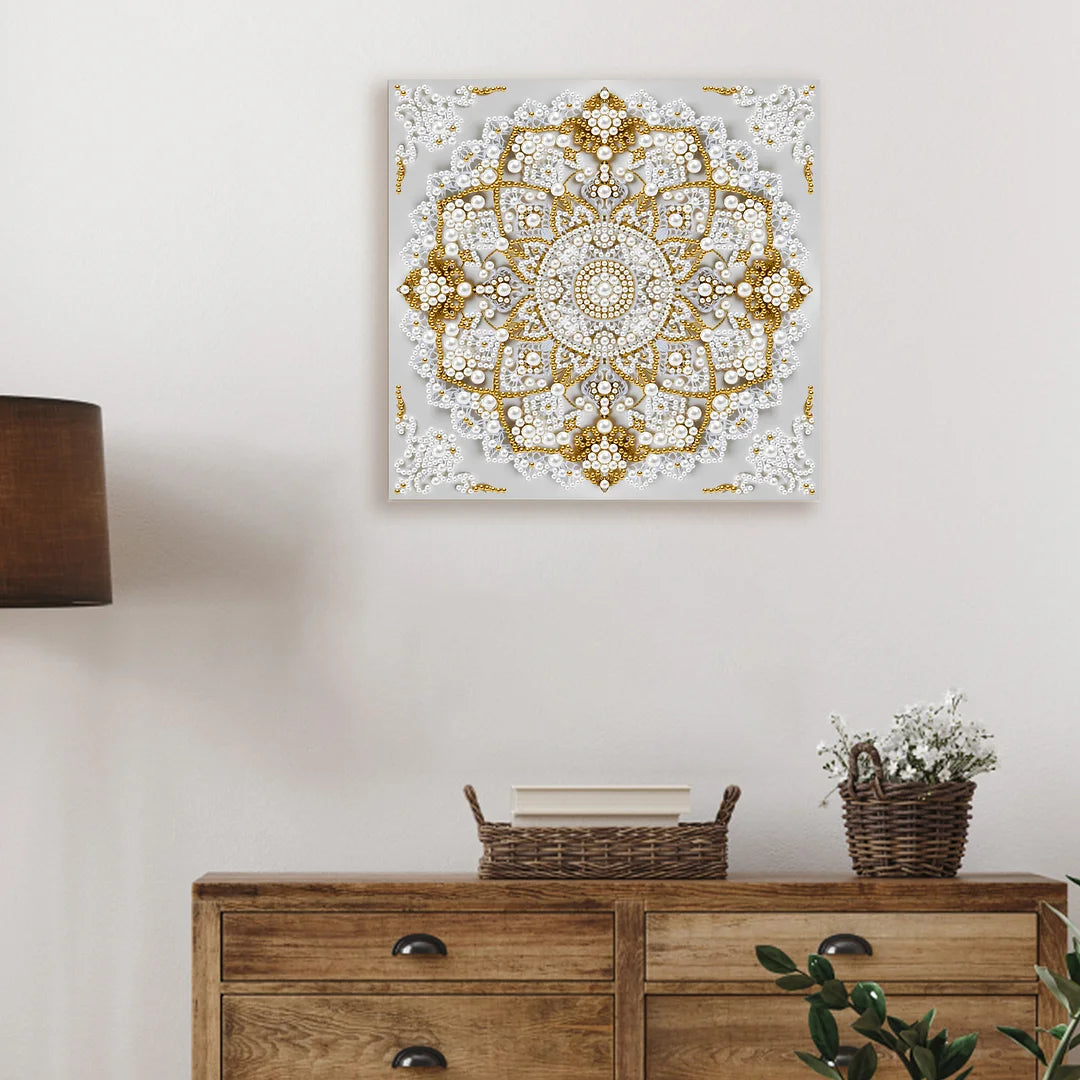 DIY Pearl Painting With Frame - Handmade Self-Adhesive Pearls - Mandala (25*25cm) C