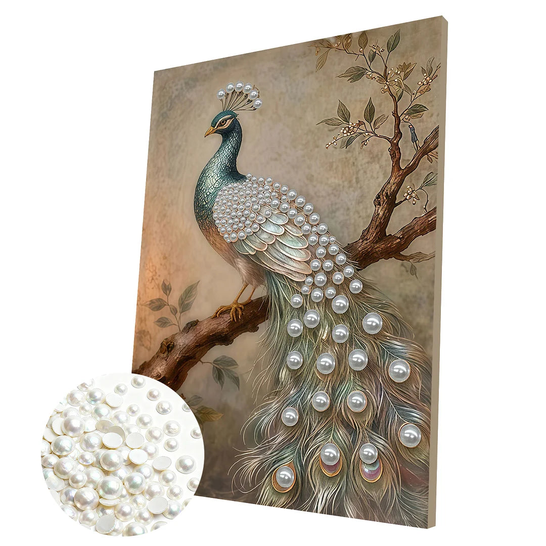 DIY Pearl Painting With Frame - Handmade Self-Adhesive Pearls - Peacock (30*40cm)