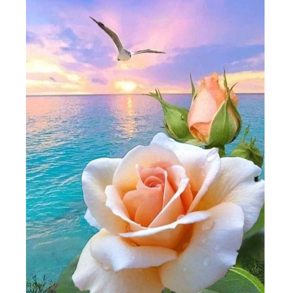 5D Diy Diamond Painting Kit Full Round Beads Flower Sea