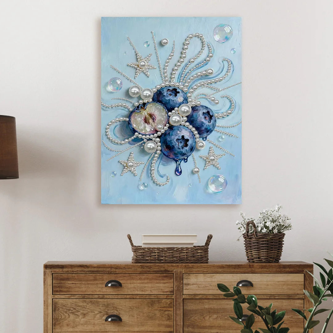 DIY Pearl Painting With Frame - Handmade Self-Adhesive Pearls - Blueberry (30*40cm)