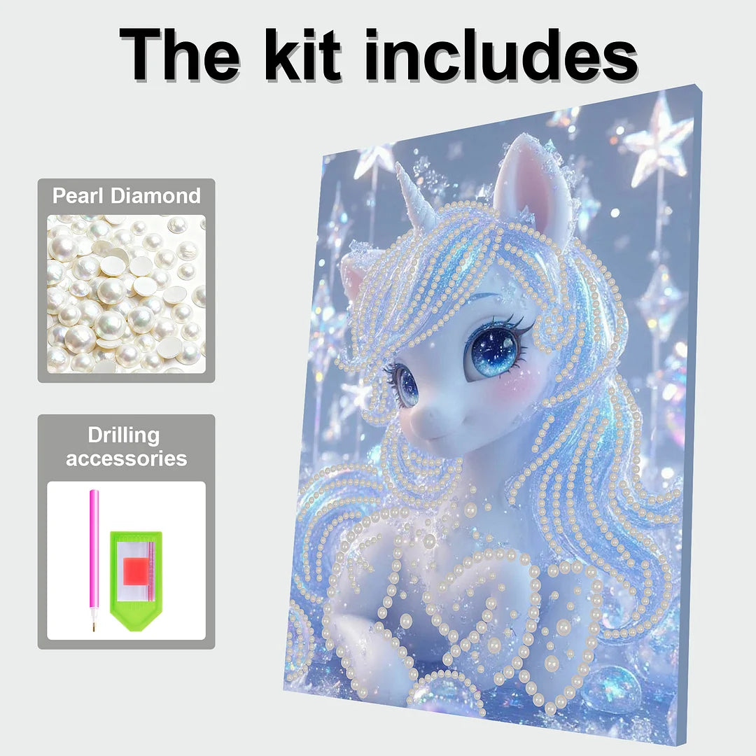 DIY Pearl Painting With Frame - Handmade Self-Adhesive Pearls - White Horse (30*40cm)