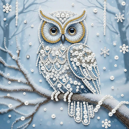 DIY Pearl Painting With Frame - Handmade Self-Adhesive Pearls - Owl (25*25cm) B