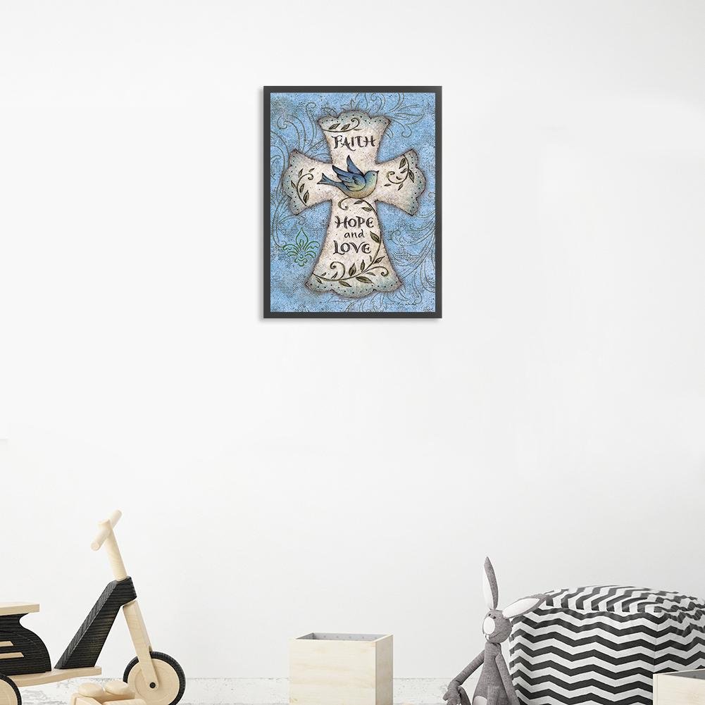 Diamond Painting - Full Round - Faith,Hope,Love Cross