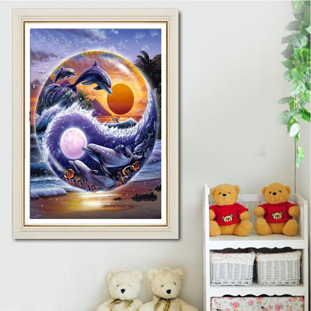5D DIY Diamond Painting Kit - Partial Round - Eight-Diagram Dolphin