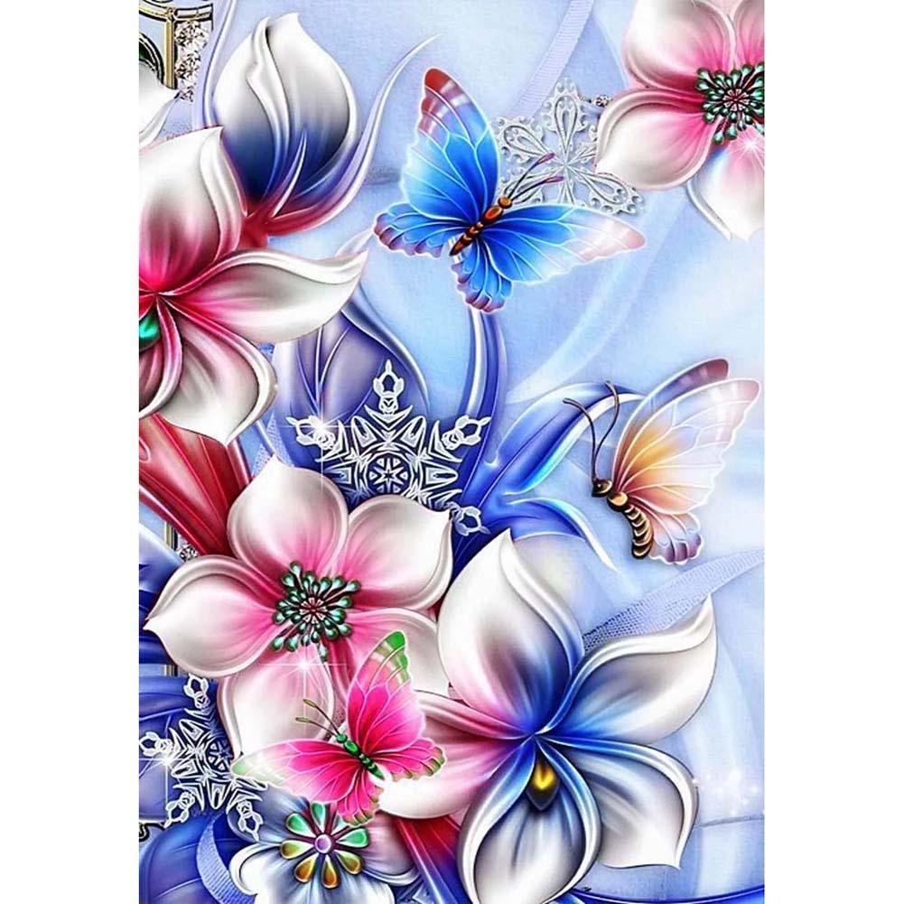 5D Diy Diamond Painting Kit Full Round Beads Flower Butterfly