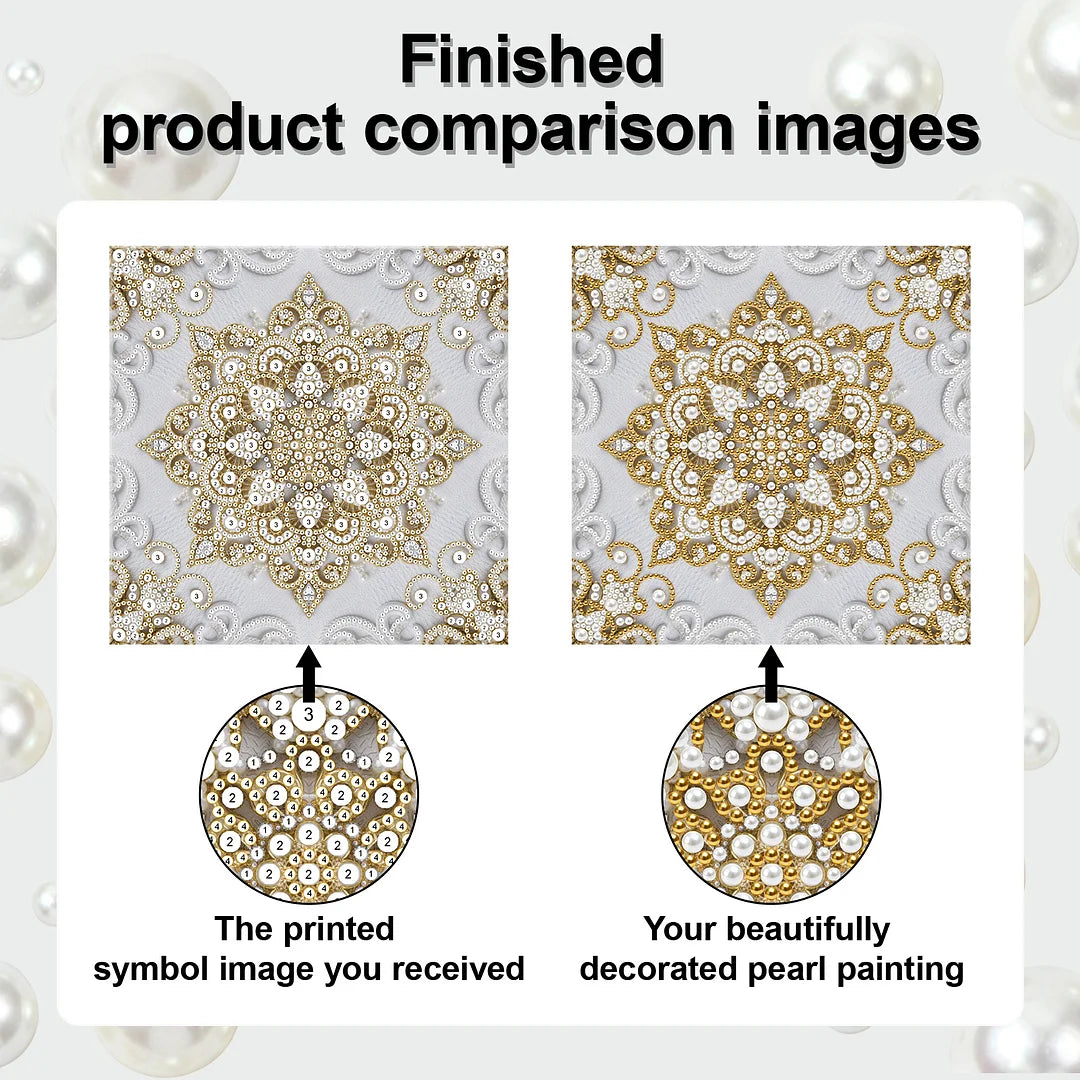 DIY Pearl Painting With Frame - Handmade Self-Adhesive Pearls - Mandala (25*25cm) D