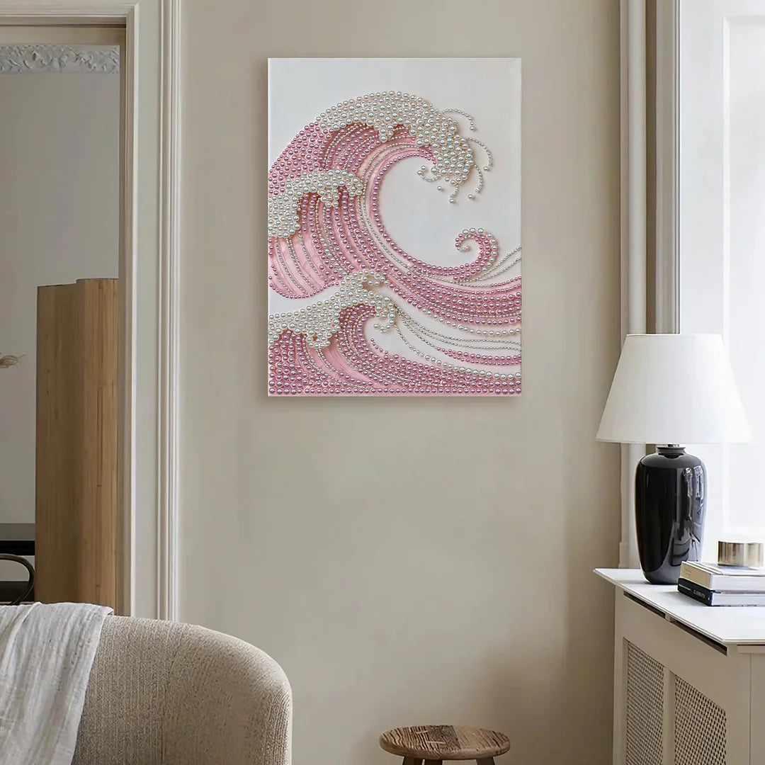 DIY Pearl Painting With Frame - Handmade Self-Adhesive Pearls - Waves (30*40cm) D
