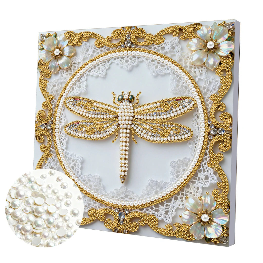 DIY Pearl Painting With Frame - Handmade Self-Adhesive Pearls - Dragonfly (25*25cm) C
