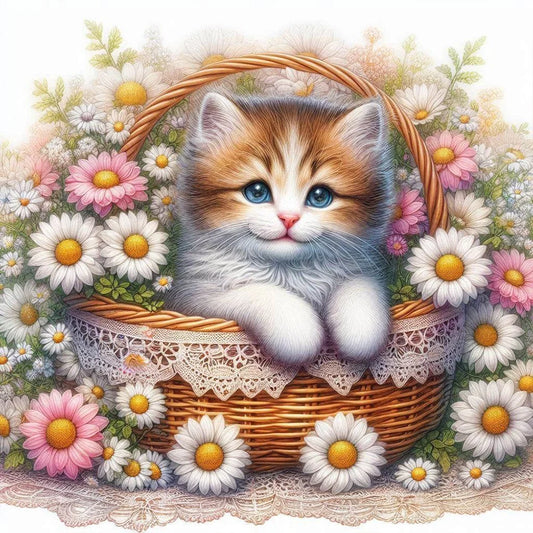 Diamond Painting - Full Round / Square - Cat In Basket