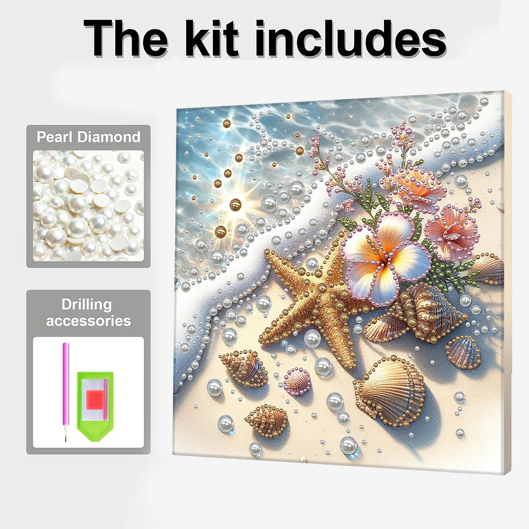 DIY Pearl Painting With Frame - Handmade Self-Adhesive Pearls - Seaside (30*30cm)