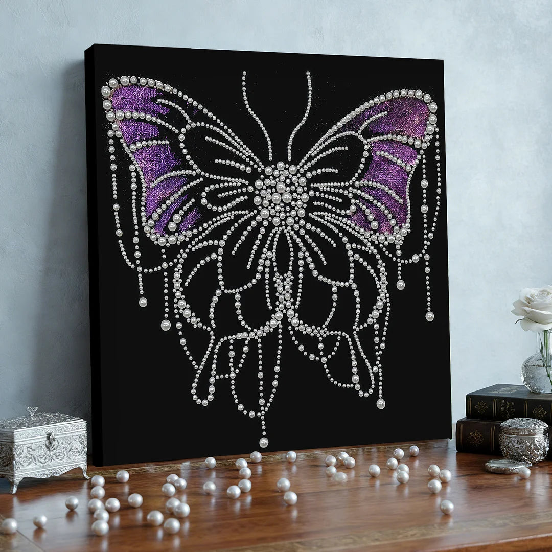 DIY Pearl Painting With Frame - Handmade Self-Adhesive Pearls - Butterfly(30*30cm)
