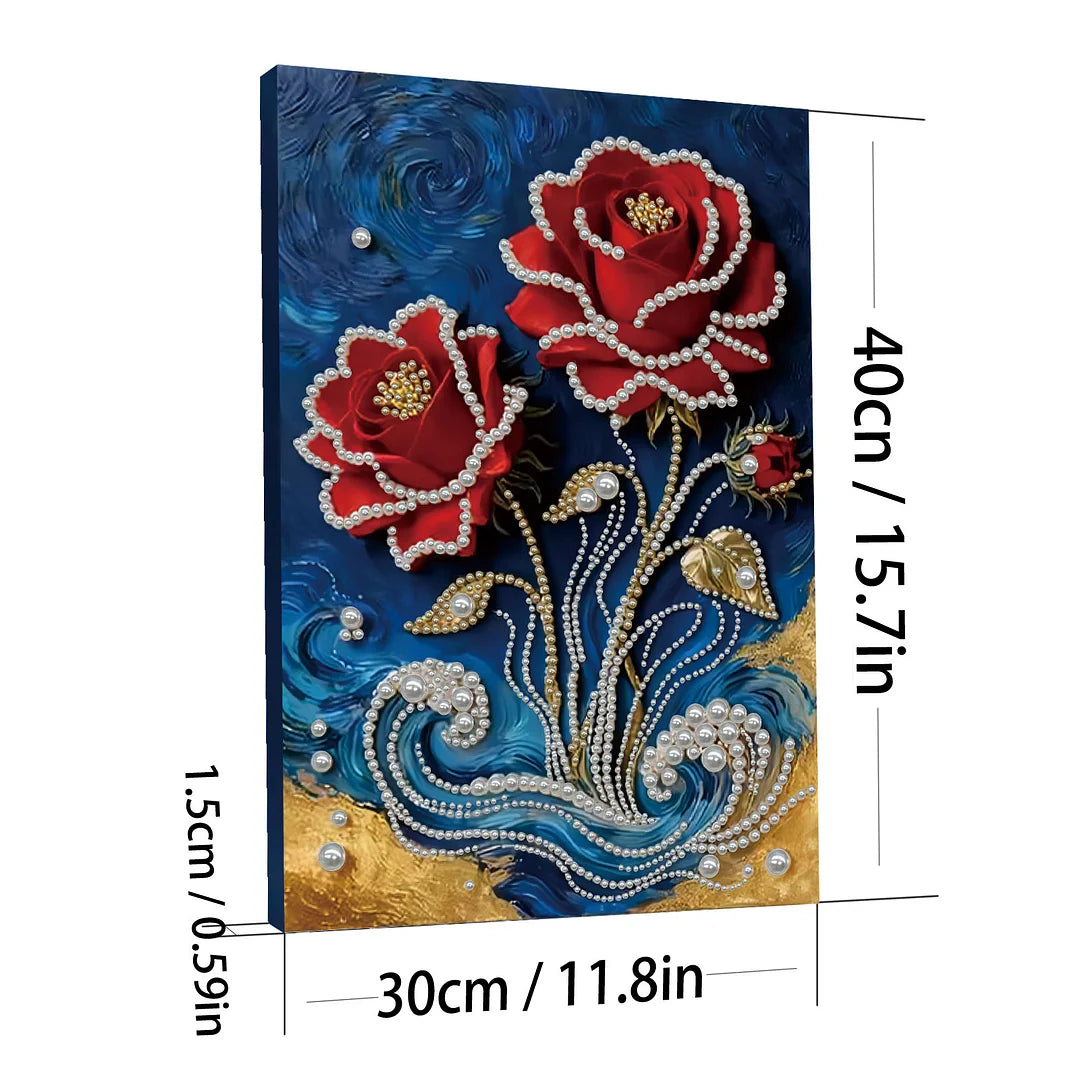 DIY Pearl Painting With Frame - Handmade Self-Adhesive Pearls - Red Flower (30*40cm)
