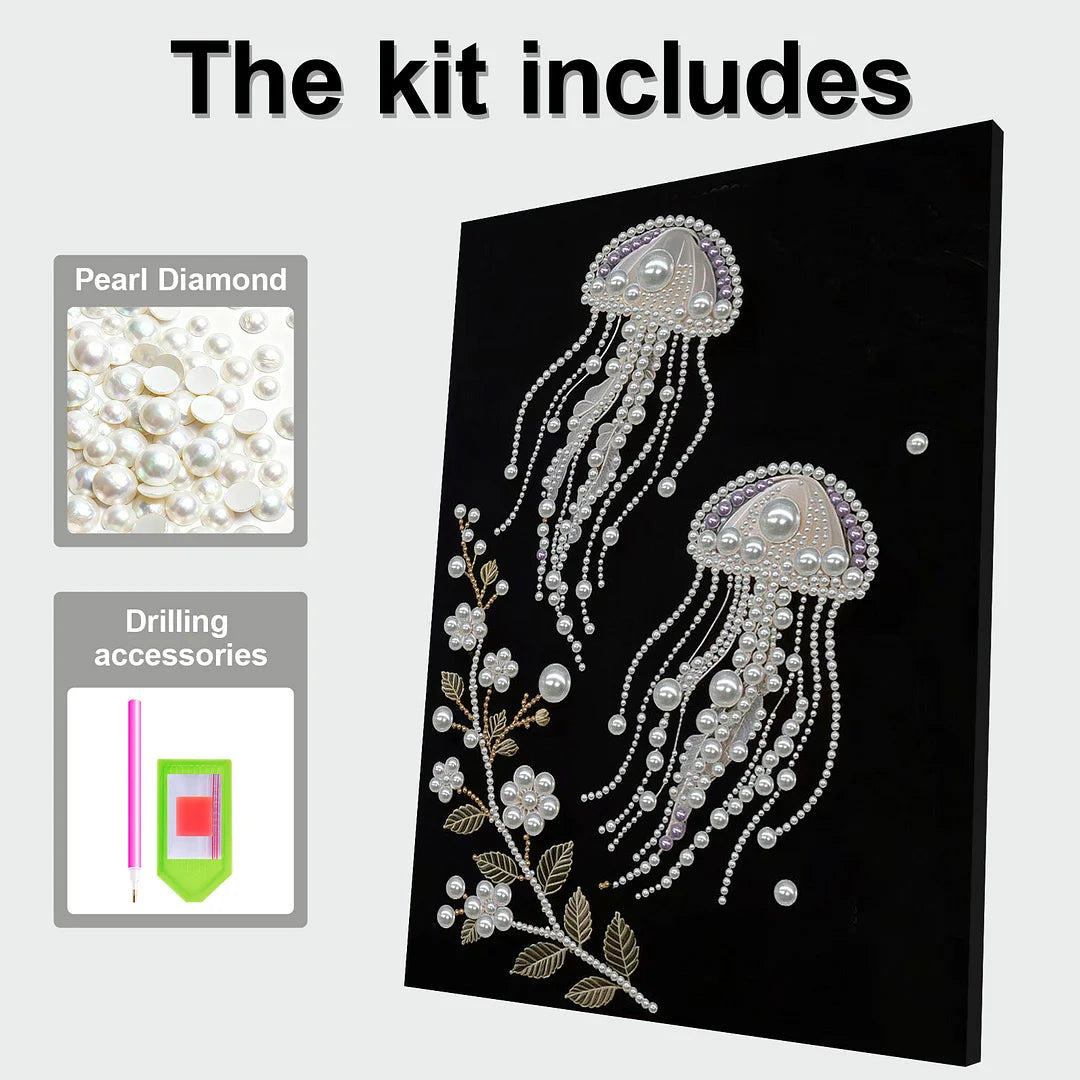 DIY Pearl Painting With Frame - Handmade Self-Adhesive Pearls - Jellyfish (30*40cm) D