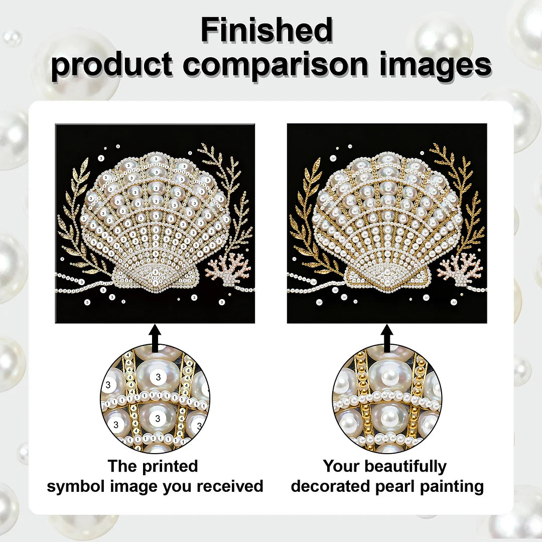 DIY Pearl Painting With Frame - Handmade Self-Adhesive Pearls - Shell (25*25cm) B