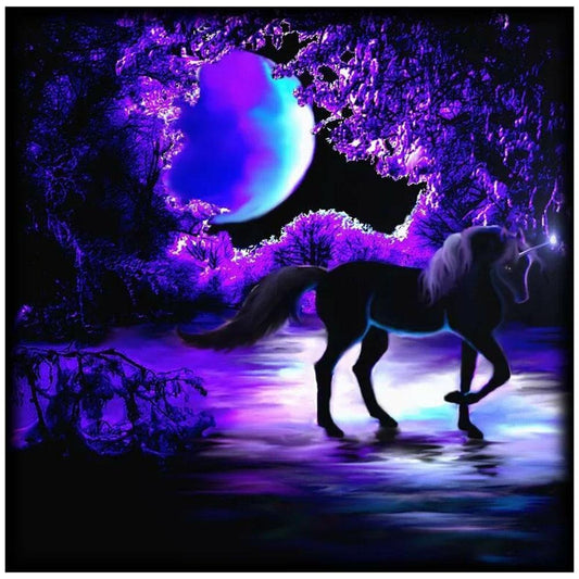 5D Diy Diamond Painting Kit Full Round Beads Purple Flower Horse