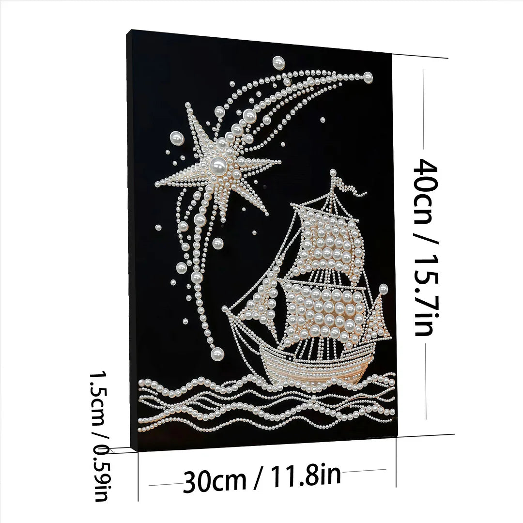 DIY Pearl Painting With Frame - Handmade Self-Adhesive Pearls - Sailboat (30*40cm)
