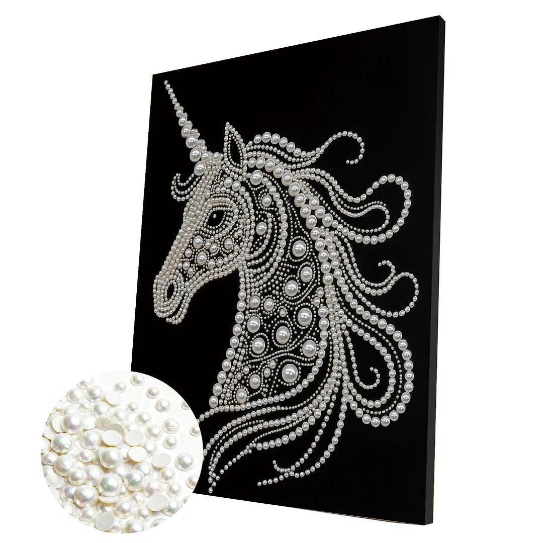 DIY Pearl Painting With Frame - Handmade Self-Adhesive Pearls - Unicorn (30*40cm) B