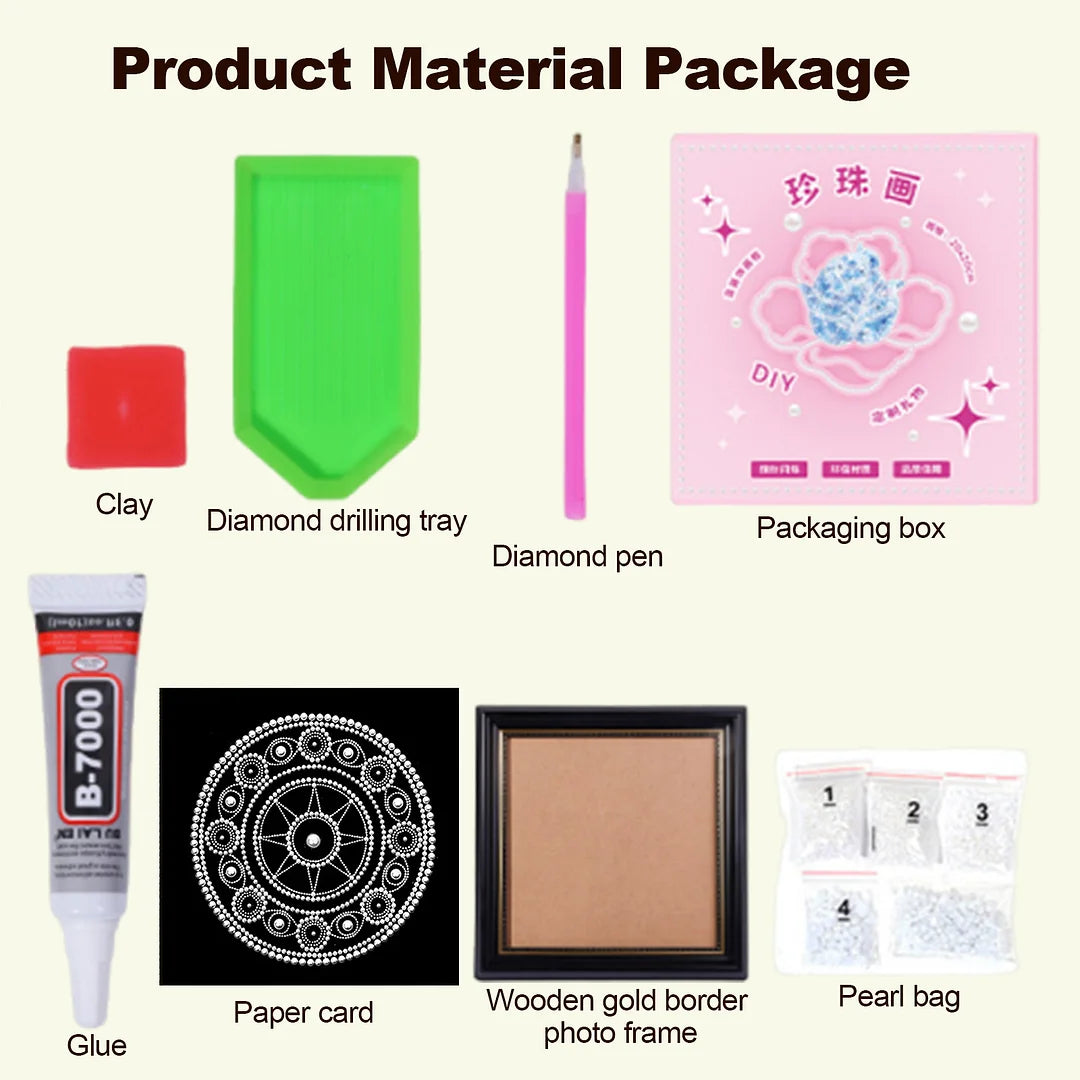 DIY Pearl Painting With Frame - Handmade Self-Adhesive Pearls - Mandala (27*27cm) A
