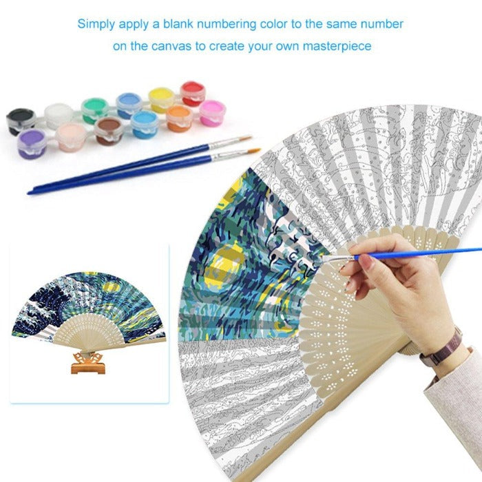 DIY Oil Paint By Number Folding Fan Sea Wave