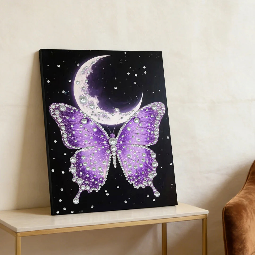 DIY Pearl Painting With Frame - Handmade Self-Adhesive Pearls - Butterfly (30*40cm) C