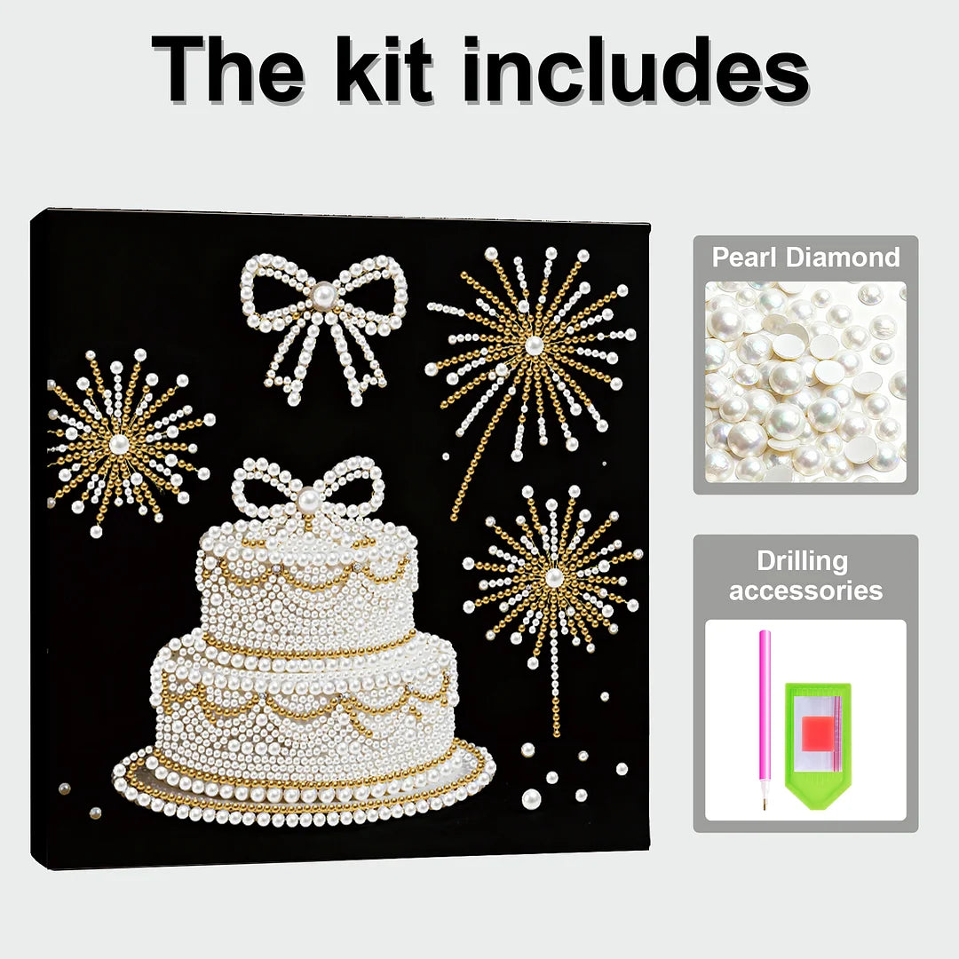DIY Pearl Painting With Frame - Handmade Self-Adhesive Pearls - Cake (25*25cm)