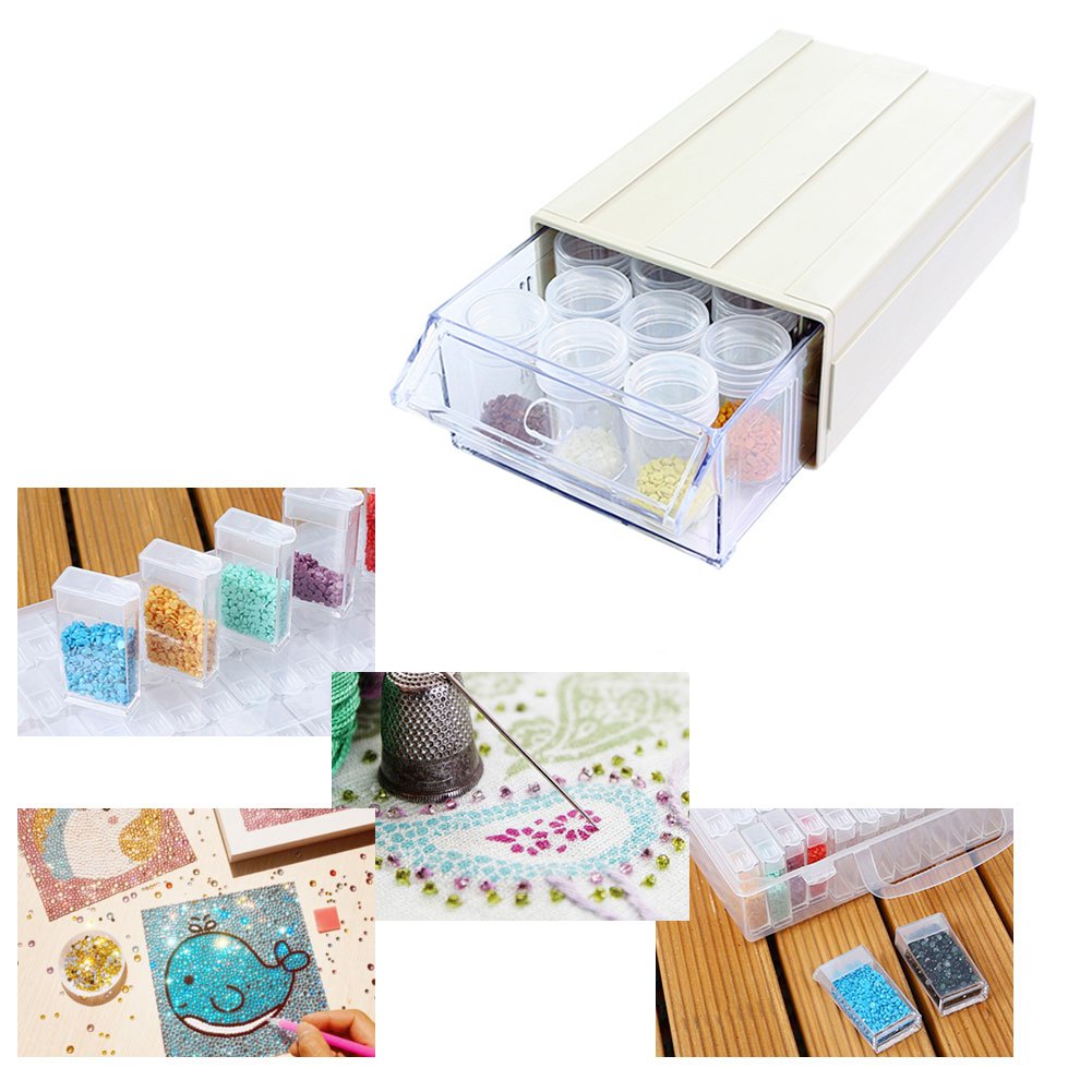 Drawer Drill Painting Storage Box Set Round Bottle (22pcs Beige  Single)