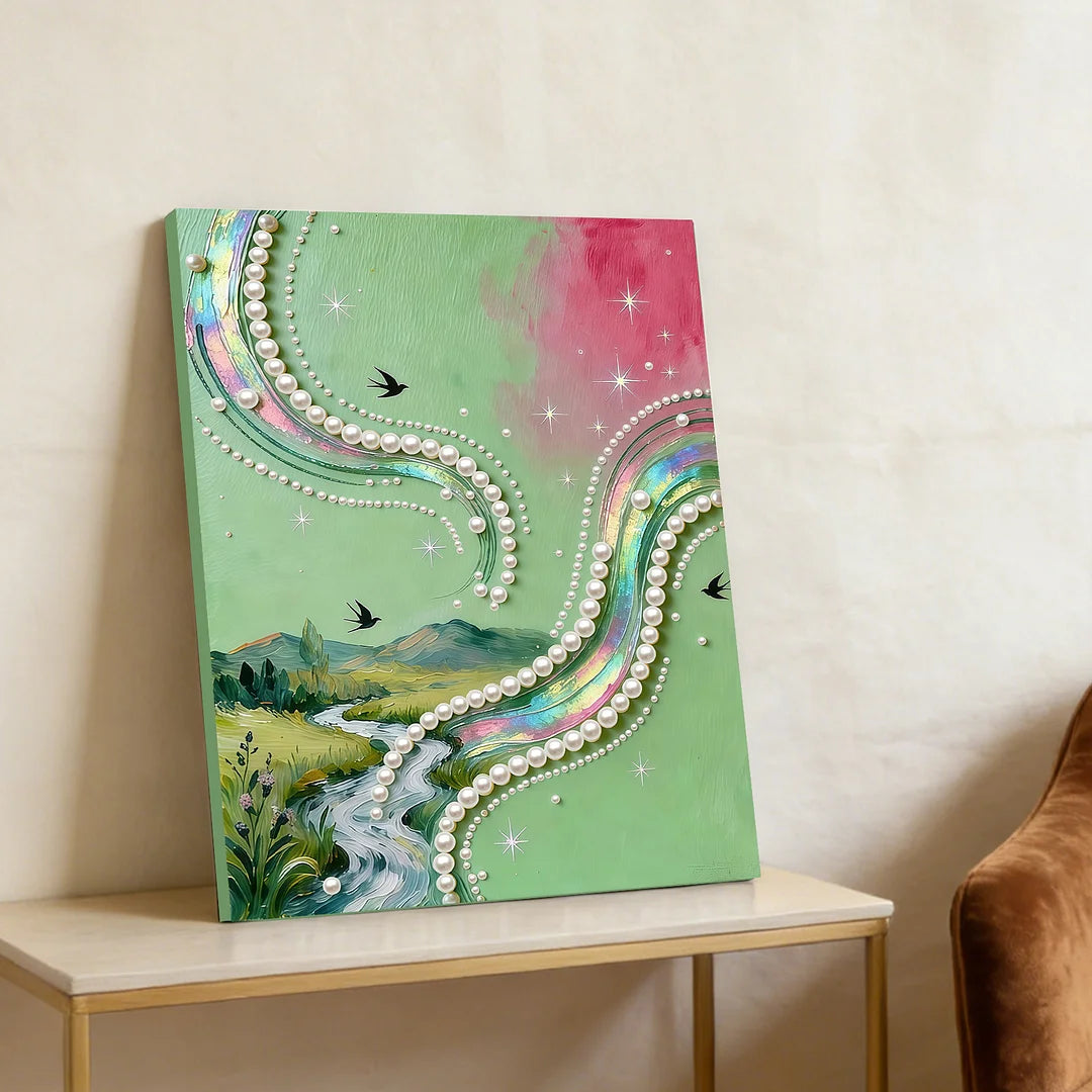 DIY Pearl Painting With Frame - Handmade Self-Adhesive Pearls - village (30*40cm)