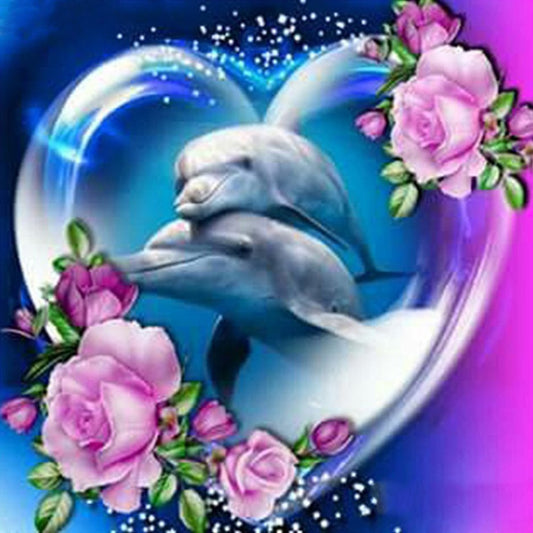 5D DIY Diamond Painting Kit Full Round Drill Couple Dolphins