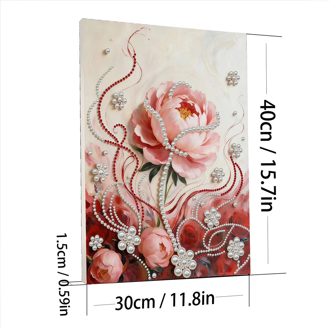 DIY Pearl Painting With Frame - Handmade Self-Adhesive Pearls - Rose (30*40cm) A