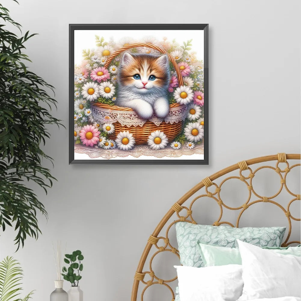 Diamond Painting - Full Round / Square - Cat In Basket