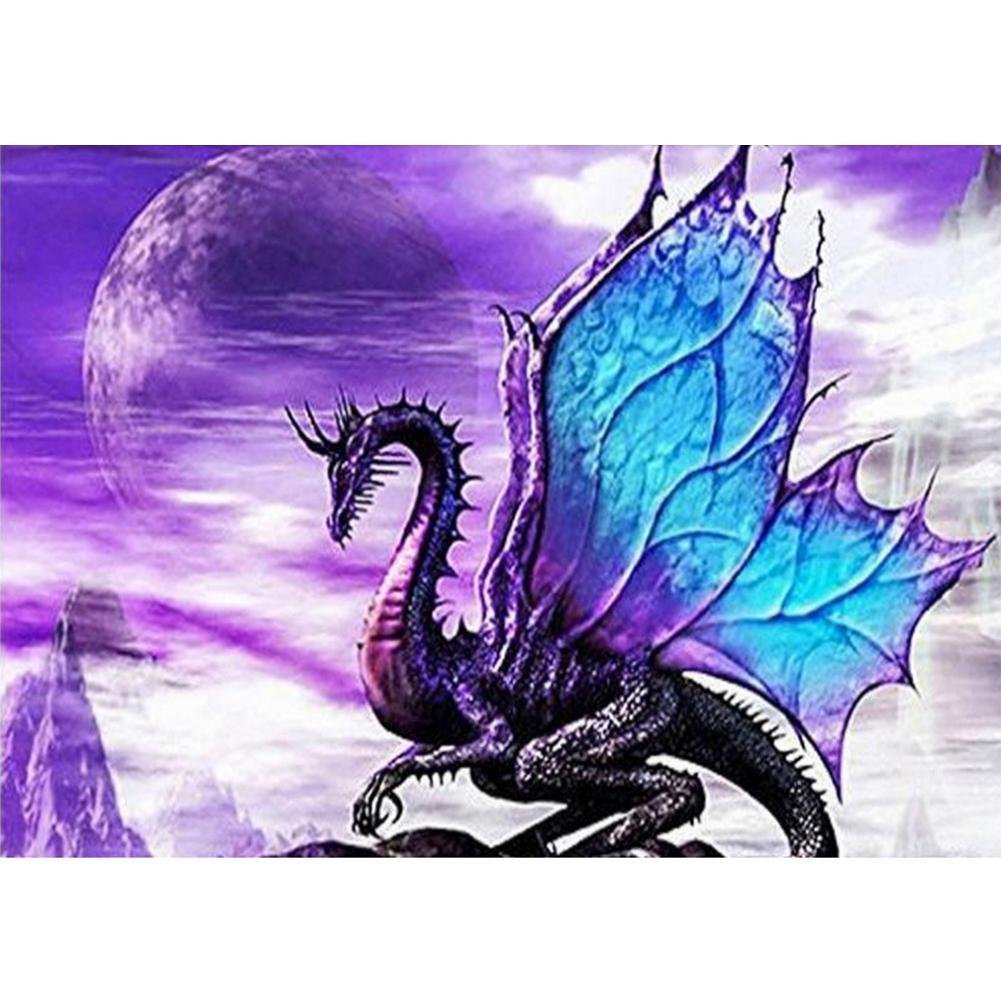 5D Diy Diamond Painting Kit Full Round Beads Purple Dragon