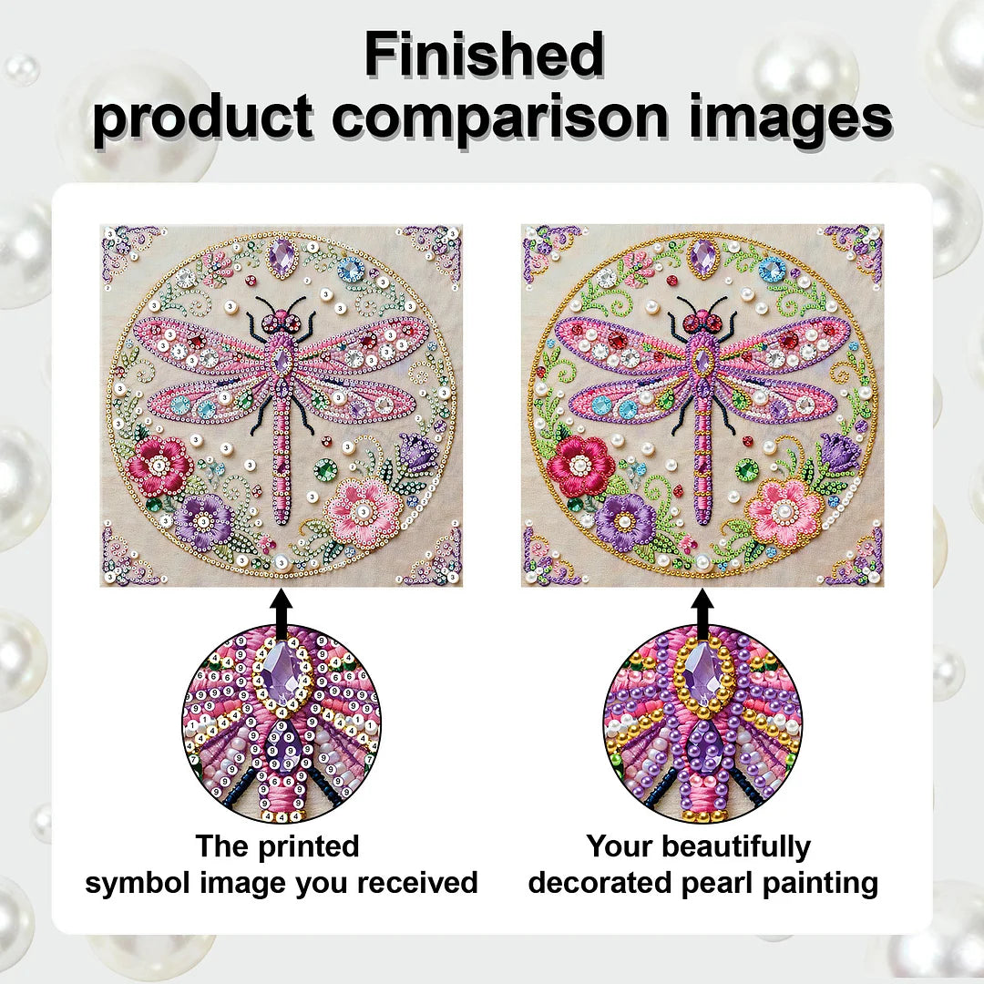 DIY Pearl Painting With Frame - Handmade Self-Adhesive Pearls - Dragonfly (25*25cm) B