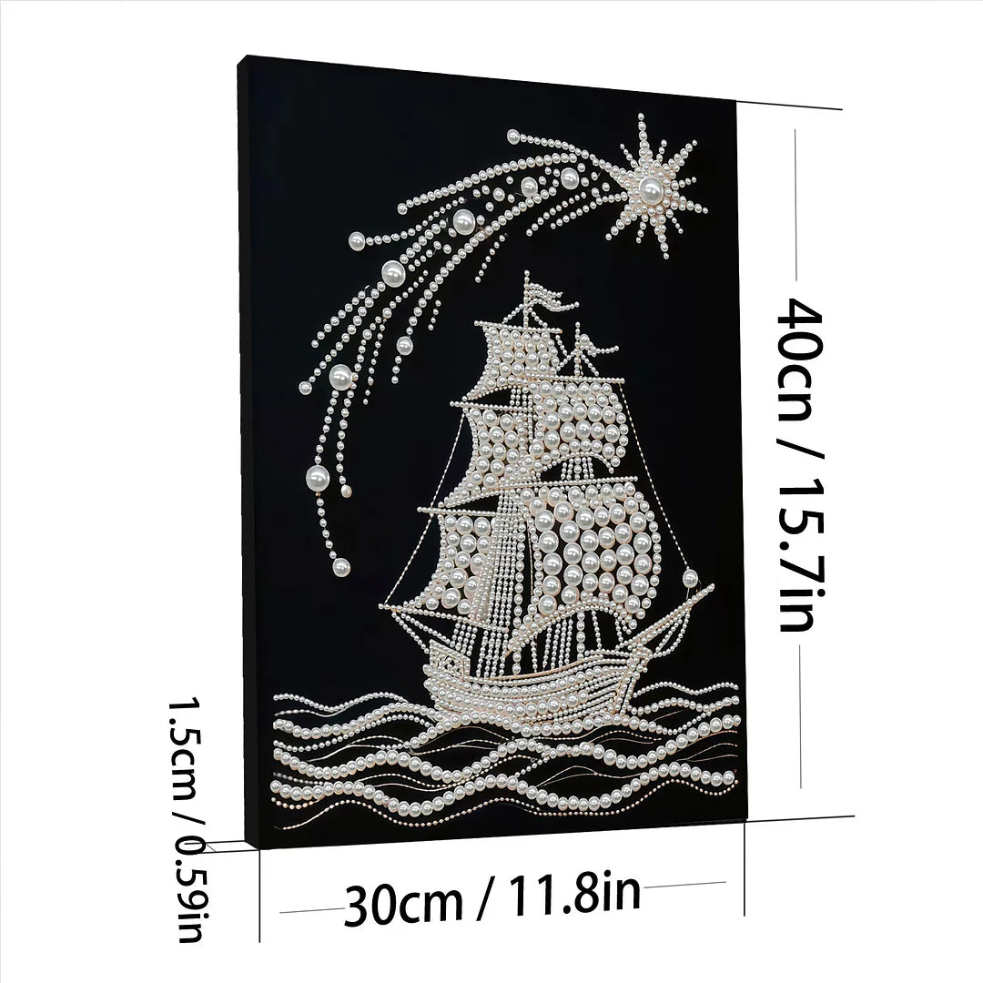 DIY Pearl Painting With Frame - Handmade Self-Adhesive Pearls - Boat (30*40cm)