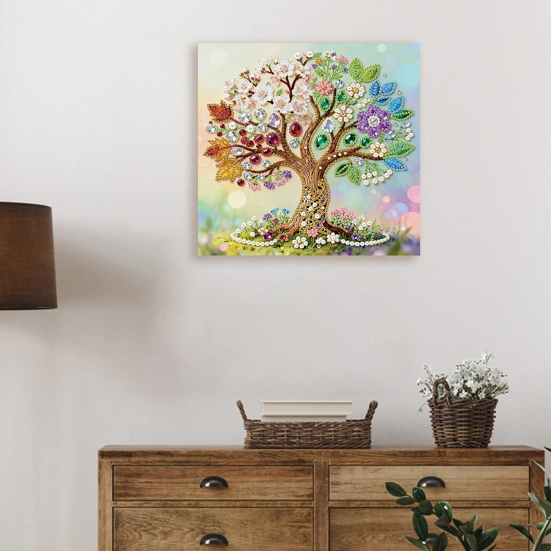 DIY Pearl Painting With Frame - Handmade Self-Adhesive Pearls - Tree (25*25cm) A