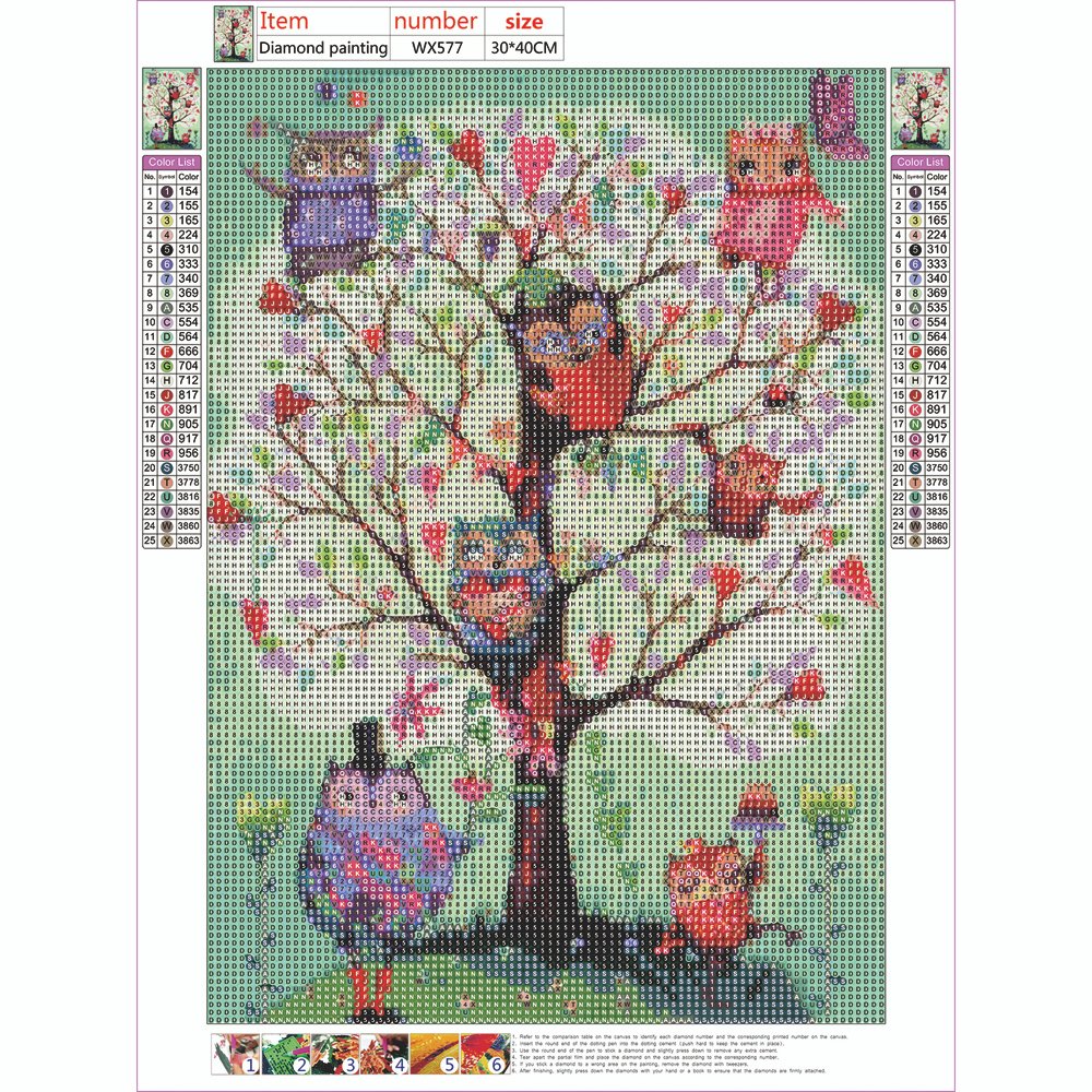 5D DIY Diamond Painting Kit - Full Round - Owls in Tree